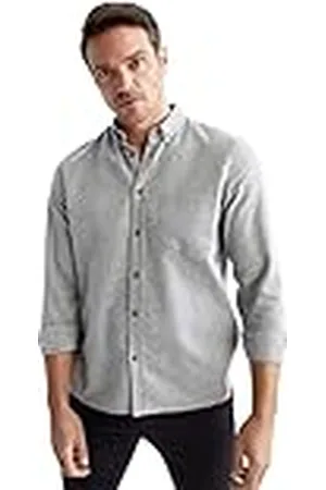 DeFacto Herenshirt met lange mouwen en lange mouwen (Grey Melange, XS), , XS
