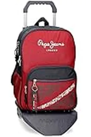 Pepe Jeans Clark schoolrugzak met dubbel vak, met rode trolley, 30 x 40 x 12 cm, polyester, 15,6 l, , Mochila Escolar Doble Compartimento con Carro, Schoolrugzak dubbel vak met trolley