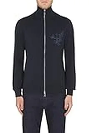 Armani Exchange Heren Biologisch katoen, Zip Through, Eagle logo, lange mouwen cardigan sweater, marineblauw, extra klein, , XS