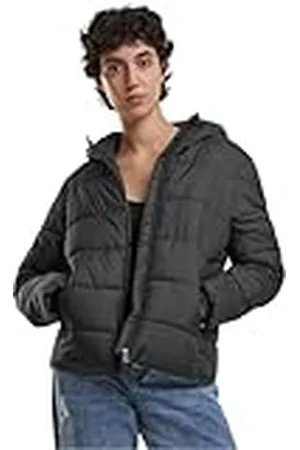 Urban classics Dames winterjas dames korte puffer jas met capuchon, korte winterjas met capuchon en elastiek in de rug, , XL