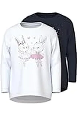 NAME IT Meisjesshirt met lange mouwen (verpakking, Helder wit/pakket: donker saffier/Love To Dance, 92