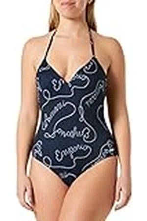 Emporio Armani Dames Emporio Armani Logomania Padded One Piece Swimsuit, marine/wit, S, , S