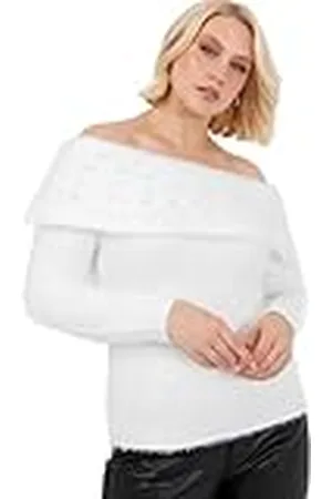 Lovedrobe Dames Jumper Jurk Dames Oversized Lange Trui Off Shoulder Bardot Lange Mouw Parel Verfraaid Knitwear, 24-26, , 50-52