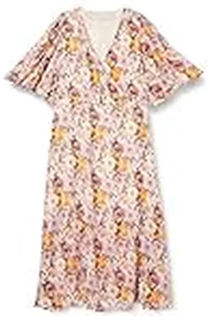 Kaffe Damesjurk, 3/4 mouwen, volledige lengte, met hakken, plus maat, Beige/Roze/Oranje Bloem, 48 (L)