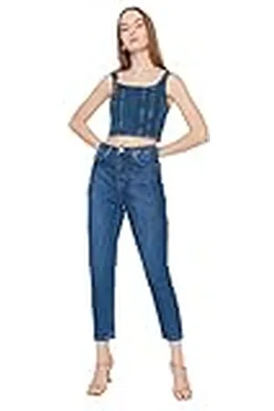 Trendyol Lacivert Wash High Waist Mom Jeans voor dames, , 34