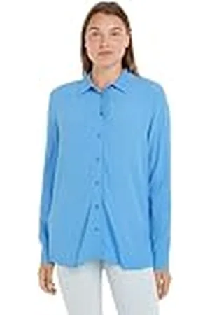 Tommy Hilfiger Dames Fluid Vis Crêpe Regular Shirt Ls Casual Shirts, Blauw, 38, , 64