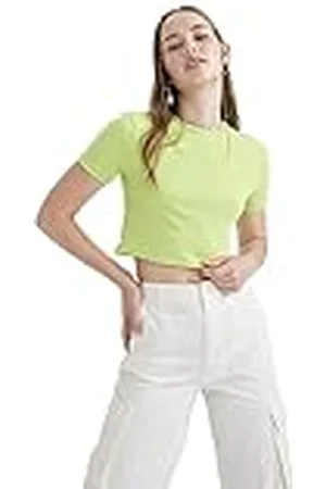 DeFacto Crop Tops voor dames, klassiek basic shirt voor dames, comfortabel T-shirt voor vrouwen, , XXL