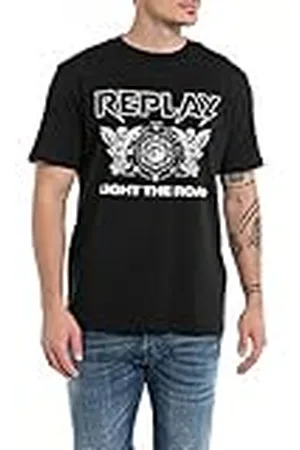 Replay T-shirt voor heren, korte mouwen, ronde hals, Light the Road, , S