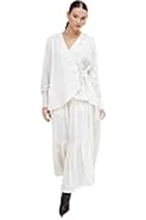 Koton Dames viscose mix V-hals stropdas detail lange mouwen blouse, , 40