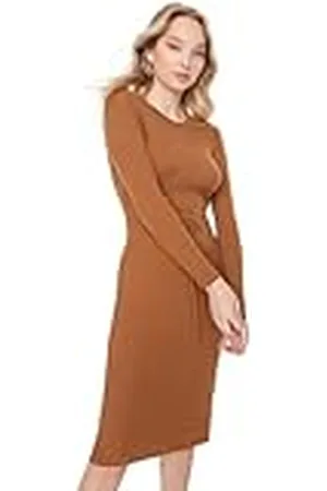 Trendyol Woman Midi Bodycon Crew Neck Knitwear Jurk voor dames, , L