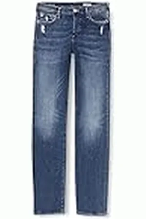 True Religion Dames Highrise Turnup Blue Denim Straight Jeans, , 27W x 32L