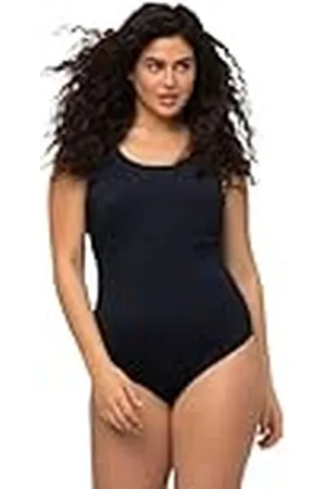 Ulla Popken Dames grote maten plus size badpak, extra zachte voering, zijdelingse plooien marine 50+ 818434130-50+, 50-52, , 50-52