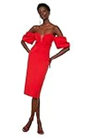 Trendyol Dames Midi Off-Shoulder Getailleerde Geweven Jurk, , 60