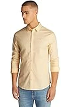 Tommy Hilfiger Heren TJM origineel stretch shirt DM0DM04405 L/S shirt, geel (Custard Cream), XXL, , XXL
