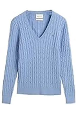GANT Dames Stretch Katoen Kabel V-hals Pullover Trui, Clear Sky, S, , S