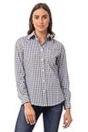 Chef Works Dames Gingham Jurk Shirt, Navy & White Check, Large