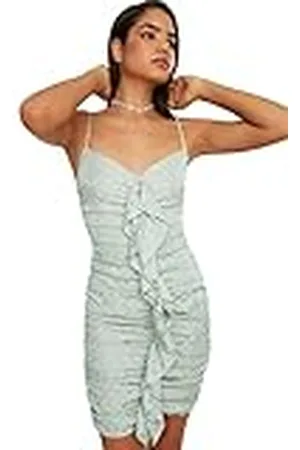 Trendyol Dames Mint Collar Detail Jacquard Satijn Cocktail Jurk, 34
