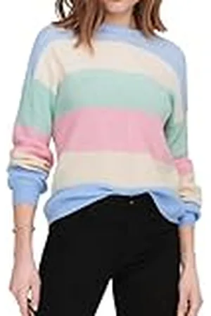 ONLY Dames Trui met Ronde Hals en Ribboord - Lang Gewatteerd met Diepe Schouderuitsnijding, Colour: , Size:L