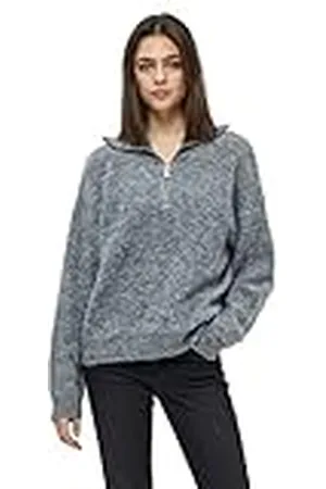 DESIRES Dames Juna Rits Trui, Donkergrijs Melange, XS