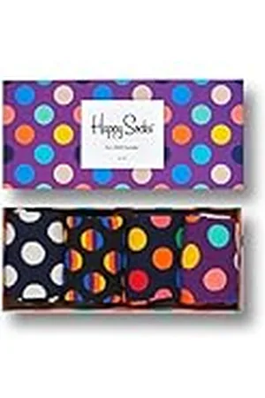 Happy Socks Dot Gift Box, Kleurrijke en Leuke, Sokken voor Dames en Heren, Zwart-Roze-Lila-Turkoois 4 paar (36-40)