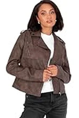 Lovedrobe Dames Biker Jacket Dames Zacht Faux Leer PU Studded Collar Distressed Lange Sleeve Zip Pockets Casual Coat, 38, , 38