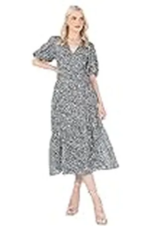 Lovedrobe Dames Dames Midaxi Jurk V-hals Puff Korte Mouw Wrap Empire A-lijn Animal Print Wedding Guest Occasion Avondbal, , 20, , 50
