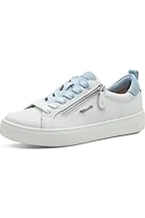 Tamaris Comfort Damessneakers, plat met ritssluiting, vrijetijdssneakers, wit/blauw, 42 EU, , 42 EU