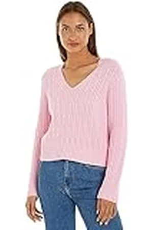 Tommy Hilfiger Dames kabel all over V-NK trui pullovers, , L, , L