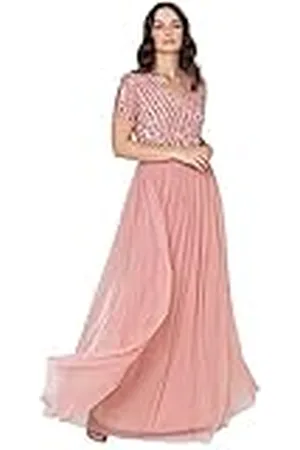 Maya Deluxe Maxi-jurk voor dames, braidesmaid, V-hals, grote maat, baljurk, korte mouwen, lang, elegant, Empire Waist, bruidsmeisjesjurk, dames, , 54 NL