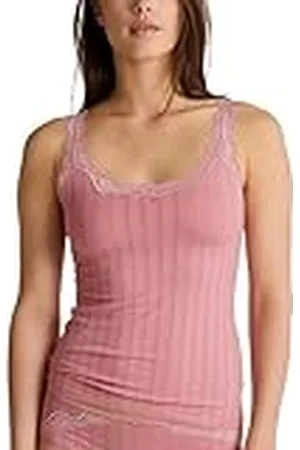 Calida Etude Toujours Tanktop voor dames, met Swiss+Cotton keurmerk, elegante krijtstreep look en delicate kant op de hals, , 36-38