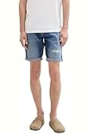 TOM TAILOR Heren Regular Fit Destroyed Jeans Bermuda Shorts, , M