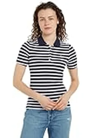 Tommy Hilfiger Dames 1985 Slim Pique Stripe Polo SS WW0WW43226 S/S Polo, Breton Desert Sky/Ecru, XL, , XL