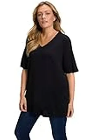 Ulla Popken Basic T-shirt voor dames, zwart, 42-44