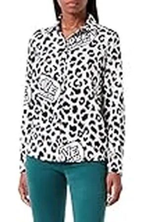 Moschino Dames Regular Fit Lange Mouwen met Animalier Allover Print. Shirt, , 40