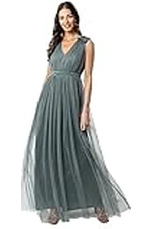 Maya Deluxe Maxi-jurk voor dames, met ruches, schouderdetail, bruidsmeisje, mistig groen, 24