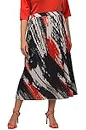 Ulla Popken Plissérok voor dames, penseelstreken, elastische tailleband, , 50-52
