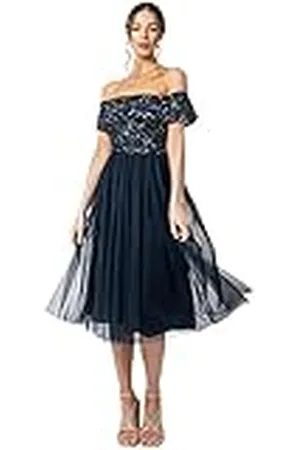 Maya Deluxe Bardot Versierde midi-jurk voor dames, bruidsmeisje, , 8