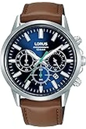 Lorus Herenhorloge chronograaf kwarts roestvrijstalen behuizing met lederen band RT381KX9, , Riemen.