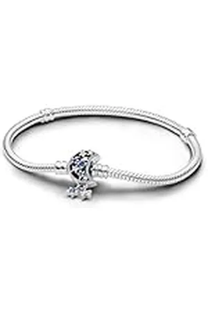 PANDORA Moments Schlangen-Gliederarmband mit Funkelndem Mond-Verschluss aus Sterling Silber, Zirkonia, Kompatibel Moments, Größe: 17cm, 592819C01-17