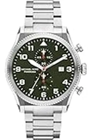 Michael Kors Panorama-horloge voor heren, kwartsuurwerk met roestvrijstalen of lederen band, Zwarte en zilveren toon, 44MM, armband