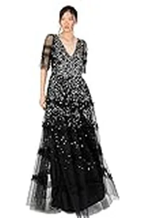 Maya Deluxe Maxi-jurk voor dames, V-hals, pailletten, versierd met ruches voor bruiloft, gast, bruidsmeisje, gala, gelegenheid baljurk, , 38