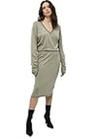 Minus Vilena V-hals gebreide jurk | Beige jurken voor dames VK | Lente damesjurken | Maat S