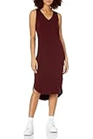 Amazon Dames Jersey Regular-Fit Mouwloze V-hals Midi Jurk (Previously Daily Ritual), Donkerrood, Small