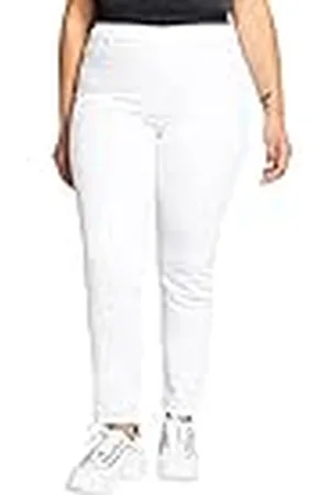 Ulla Popken Sienna Jeggings voor dames, stretch, riemlussen, sneeuwwit, 32W x 32L
