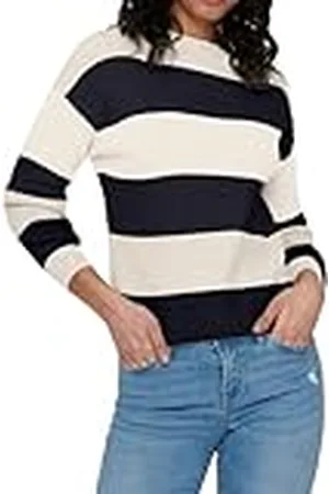 ONLY Dames Trui met Ronde Hals en Ribboord - Lang Gewatteerd met Diepe Schouderuitsnijding, Colour:Black, Size:L