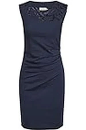 Kaffe Dames Coctail jurk mouwloos slim fit met bloemenkant cocktail, marineblauw, 40