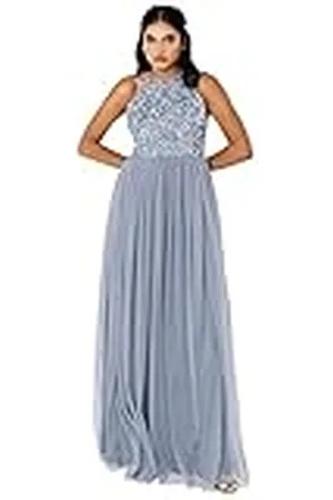 Maya Deluxe Maxi-jurk voor dames, bruidsmeisje, halterjurk, pailletten, versierd, eindexamenfeest, bruiloft, , 46