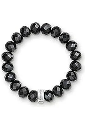 Thomas Sabo Charm Club X0035-023-11-XL Bedelarmband voor dames, 925 sterling zilver, nylon, obsidiaan, zwart, lengte 19 cm