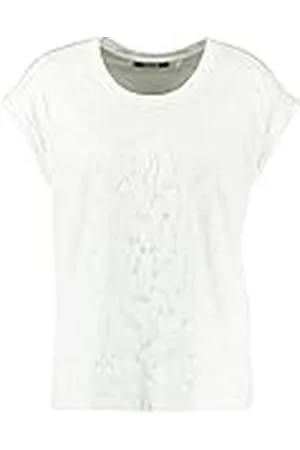 Taifun Dames kanten shirt overgesneden schouders, korte mouwen, met mouwomslag, T-shirt korte mouwen, ronde hals, effen kleur, , 36