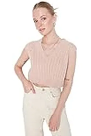 Trendyol Dames V-hals, effen, regular gebreid vest sweater, , L, , L